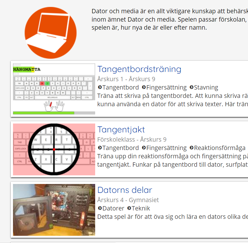 Elevspel.se: Övningar för grundläggande datoranvändning