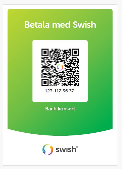 En Swish-betalningsaffisch med QR-kod för en Bach-konsert.