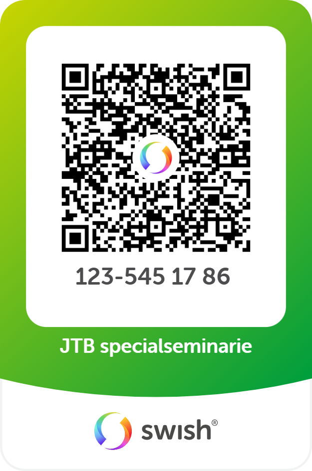 QR-kod för Swish-betalning med nummer 123-545 17 86, märkt "JTB specialseminarie.